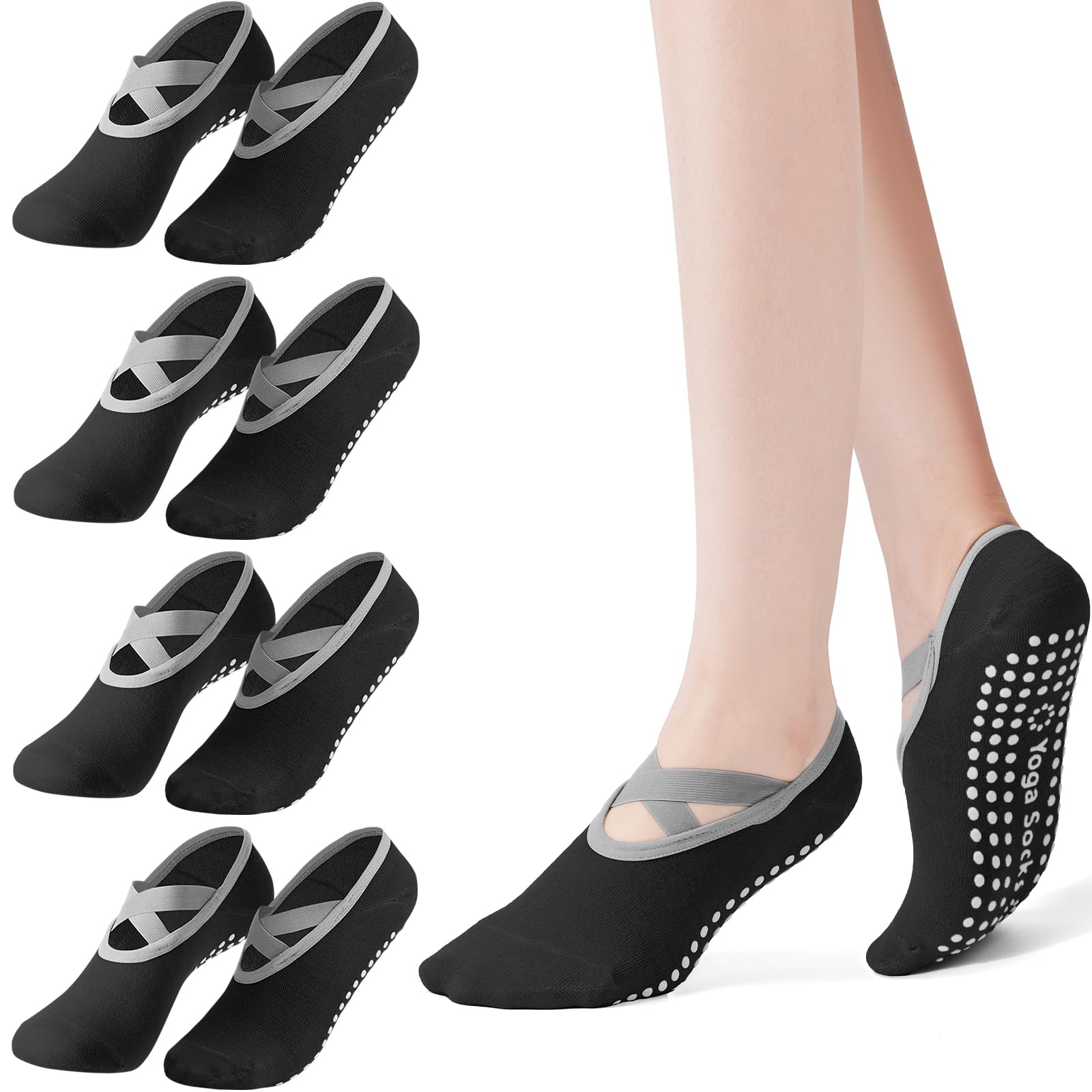 Pilates Yoga Shoes - 4-pack women's Pilates socks, non slip