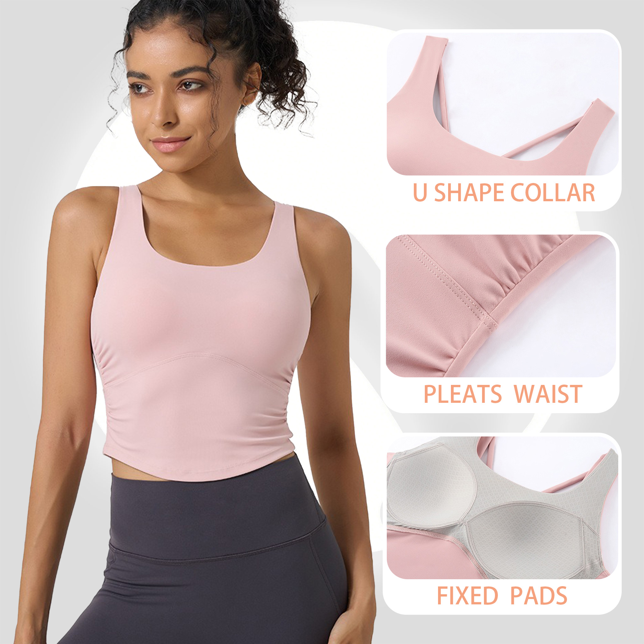 Women's Fixed Cup Yoga Sports  - Pilates Yoga Top avaliação e preço